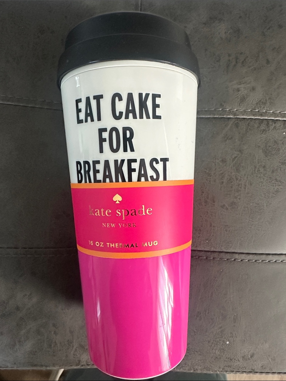 kate spade White, Hot Pink & Black 'Eat Cake for Breakfast' Travel Mug